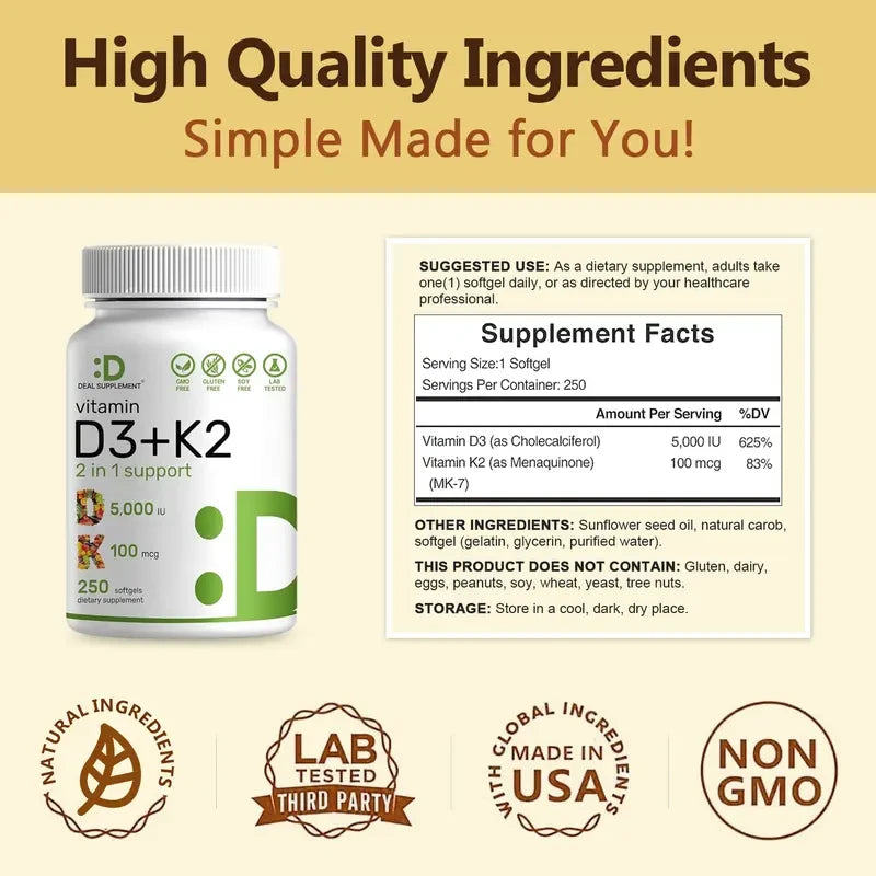 Vitamin D3 K2 Supplement for Bone Health